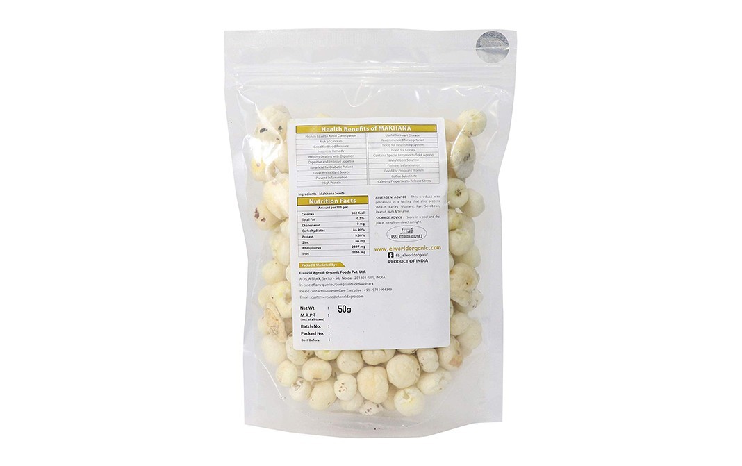 Elworld Organic Natural Makhana    Shrink Pack  50 grams